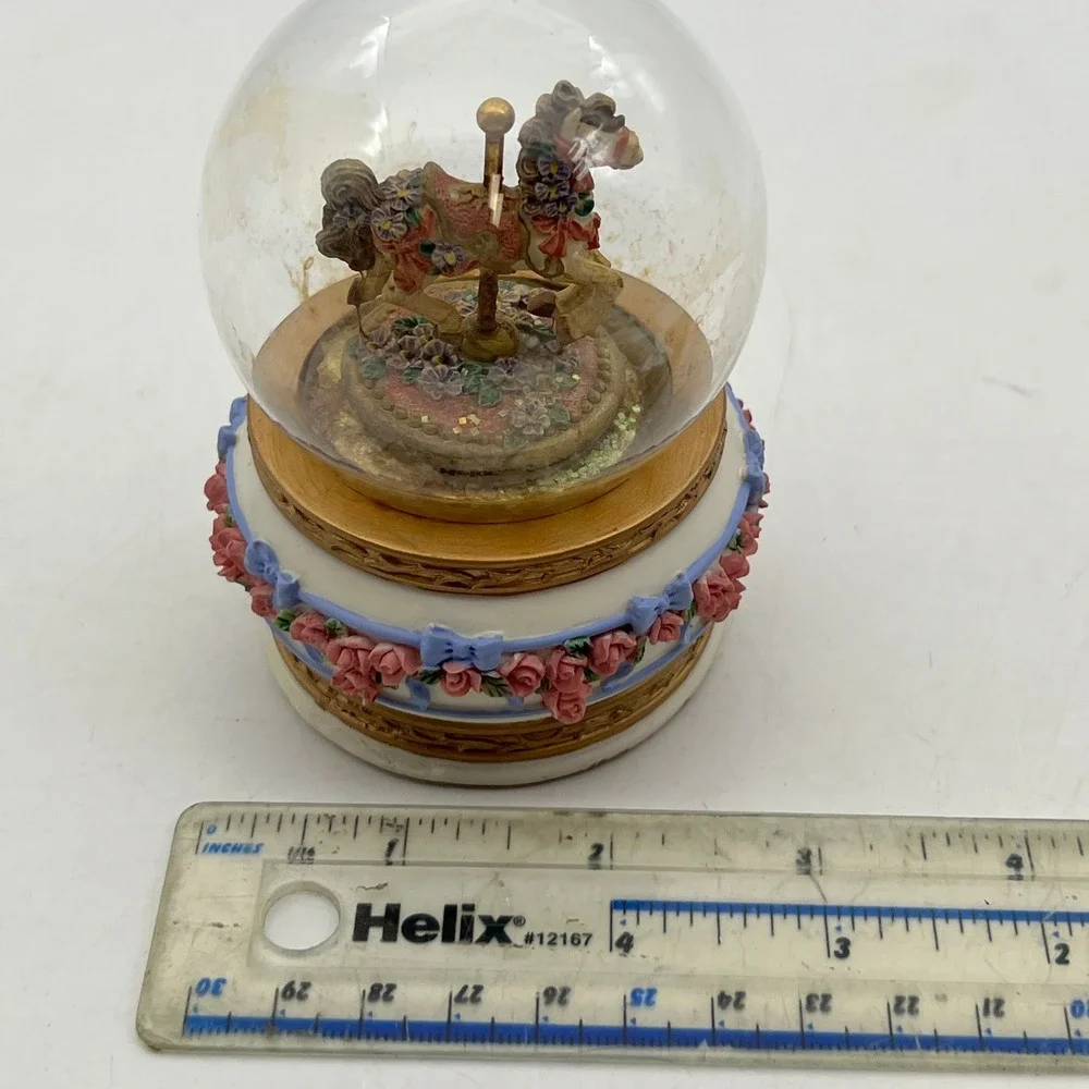 San Francisco Music Box Company Carousel Horse Snow Globe Floral Rose Vintage